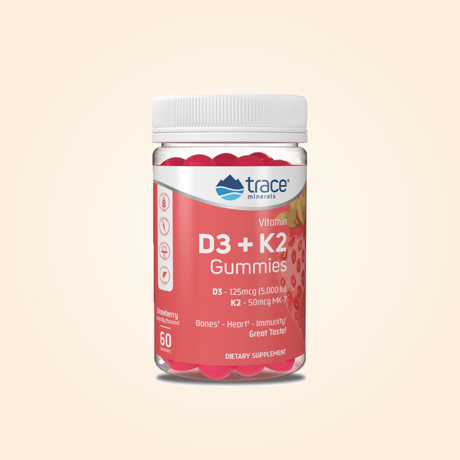 Vitamin D3+K2 Gummies Strawberry 60 Gummies